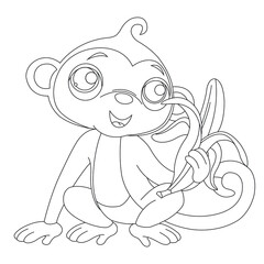 Cute little monkey coloring page for kids animal outline coloring book cartoon vector illustration