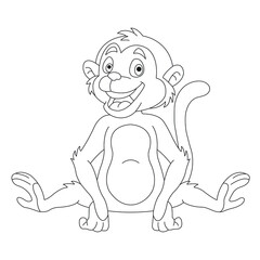 Cute little monkey coloring page for kids animal outline coloring book cartoon vector illustration