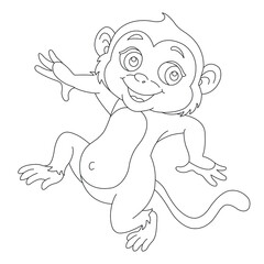 Cute little monkey coloring page for kids animal outline coloring book cartoon vector illustration