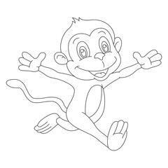 Cute little monkey coloring page for kids animal outline coloring book cartoon vector illustration