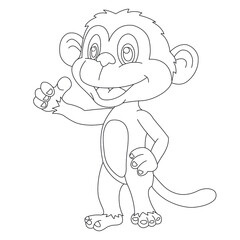 Cute little monkey coloring page for kids animal outline coloring book cartoon vector illustration