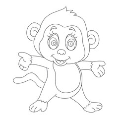 Cute little monkey coloring page for kids animal outline coloring book cartoon vector illustration