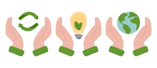 Ecology. Eco icon set. Save the planet, save energy. 