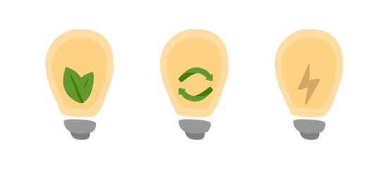Ecology. Eco icon set. Bulbs, save energy.