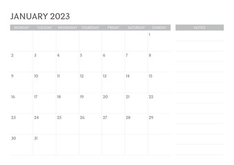 calendar january 2023 with note