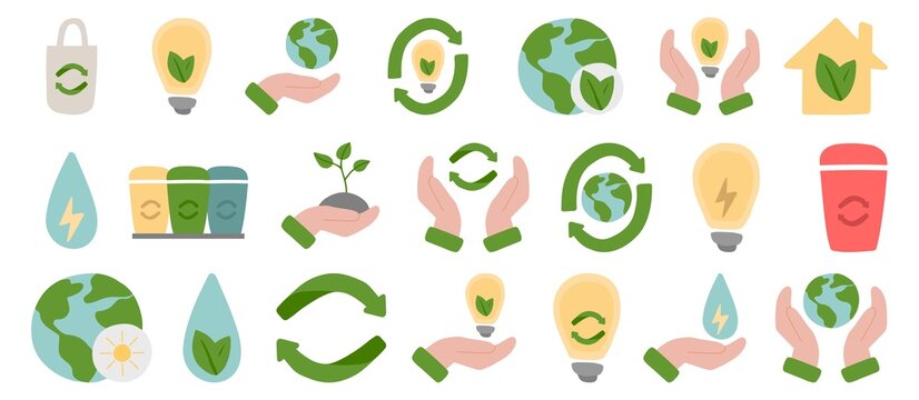 Ecology. Eco icon set. Contains icons such as recycling, eco house, renewable energy and much more. Hand-drawn icons