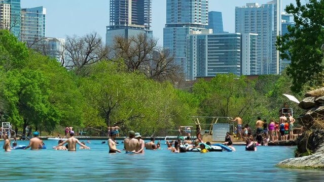 Timelapse of Barton Springs natural cold spring swimming pool in downtown Austin Texas