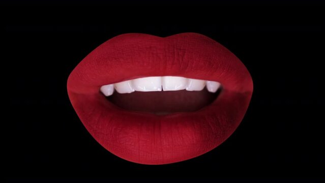 Cutout of womans full red lips kissing