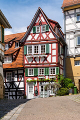 Fototapeta na wymiar Beautiful traditional half-timbered houses in the old town of Herrenberg, Black Forest, Germany