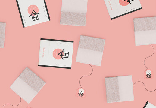 Top View Tea Bags Composition Mockup