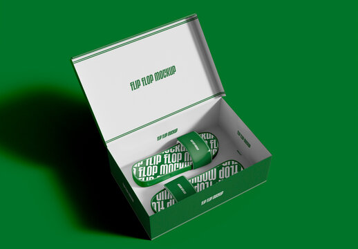 Open Box with Slippers Inside Mockup
