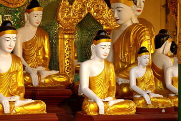 Buddha statues in a temple in Rangon, Myanmar