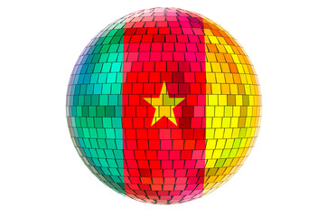 Mirror disco ball with Cameroonian flag, 3D rendering