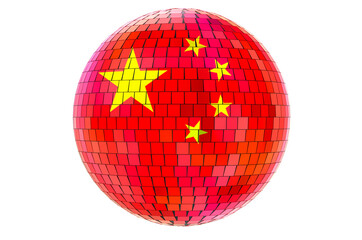 Mirror disco ball with Chinese flag, 3D rendering