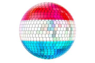 Mirror disco ball with Luxembourgish flag, 3D rendering