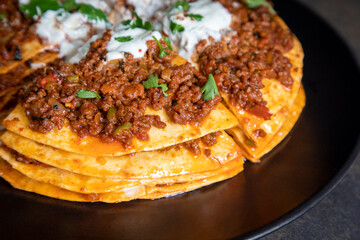 Turkish Food Kayseri Yaglama with Minced Meat, Yogurt and Tomato Paste