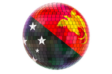 Mirror disco ball with Papuan New Guinean flag, 3D rendering