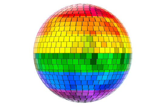 Mirror disco ball with LGBT flag, 3D rendering