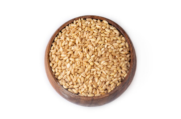 Organic raw wheat grains on a white background