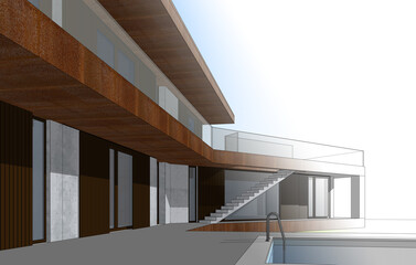 house architecture design 3d illustration