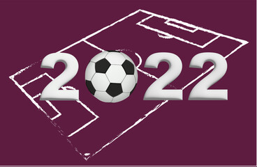Football Soccer Field with the year 2022 on purple background in Vector Art