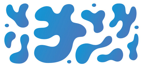 Abstract vector background geometric fluid paint splash frame shapes, blue wavy liquid amoeba spot bage blots composition set, beautiful isolated flat gradient design elements.
