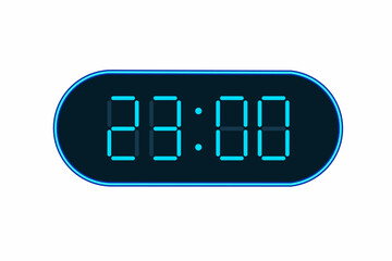 Vector flat illustration of a digital clock displaying 23.00 . Illustration of alarm with digital number design. Clock icon for hour, watch, alarm signs