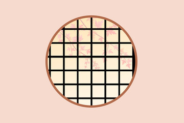 和風の丸窓と紅葉