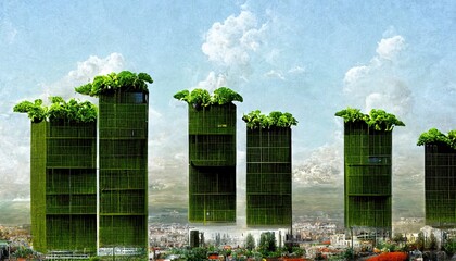 Vertical farming, soilless farming and controlled environment agriculture techniques including hydroponics and aeroponics, conceptual illustration - obrazy, fototapety, plakaty