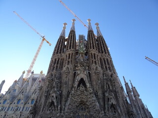 [Spain] Sagrada Familia Cathedral with blue sky (Barcelona)