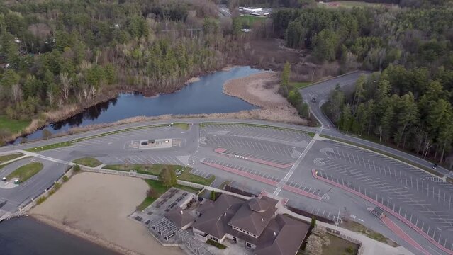Scenic spring aerial video of the south end of Lake George, Million Dollar Beach State Park