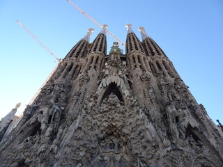 [Spain] Sagrada Familia Cathedral with blue sky (Barcelona)