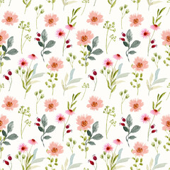 pink wildflower watercolor seamless pattern