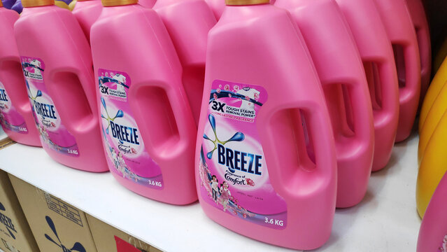 Breeze Liquid Detergent stacked on shelves