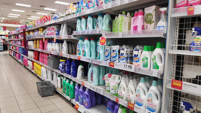 Soaps and detergents for house cleaning department in a shopping center