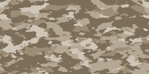 Seamless rough textured military, hunting, paintball camouflage pattern in a light brown and khaki beige palette. Tileable abstract contemporary classic camo fashion textile surface design texture.