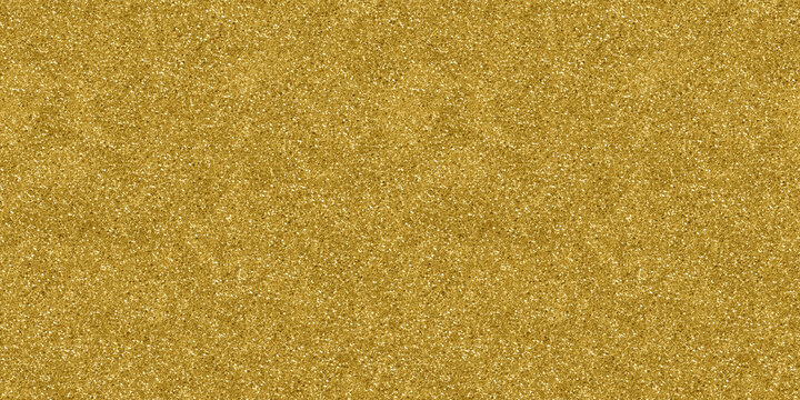 Seamless small gold glitter background texture. Shiny golden yellow confetti sparkle repeat pattern. Modern abstract luxury gilded age wallpaper. Glittery Christmas decoration backdrop. 3D rendering.