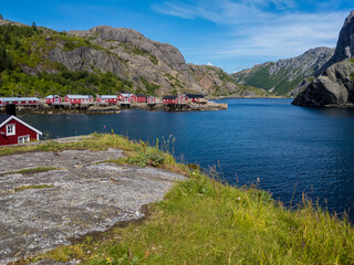View of Nusfjord, a historical fishing village in the Lofoten Archipelago (Norway)