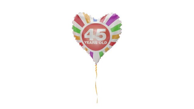 Birthday Helium Balloon With Number 45. Alpha Luma Matte Channel. Loop Animation.