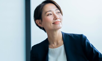 外を見つめる日本人女性