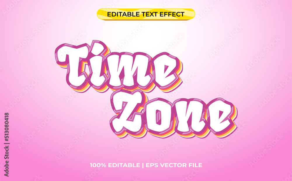 Poster time 3d text effect with colorfu; theme. pink typography template for kids event