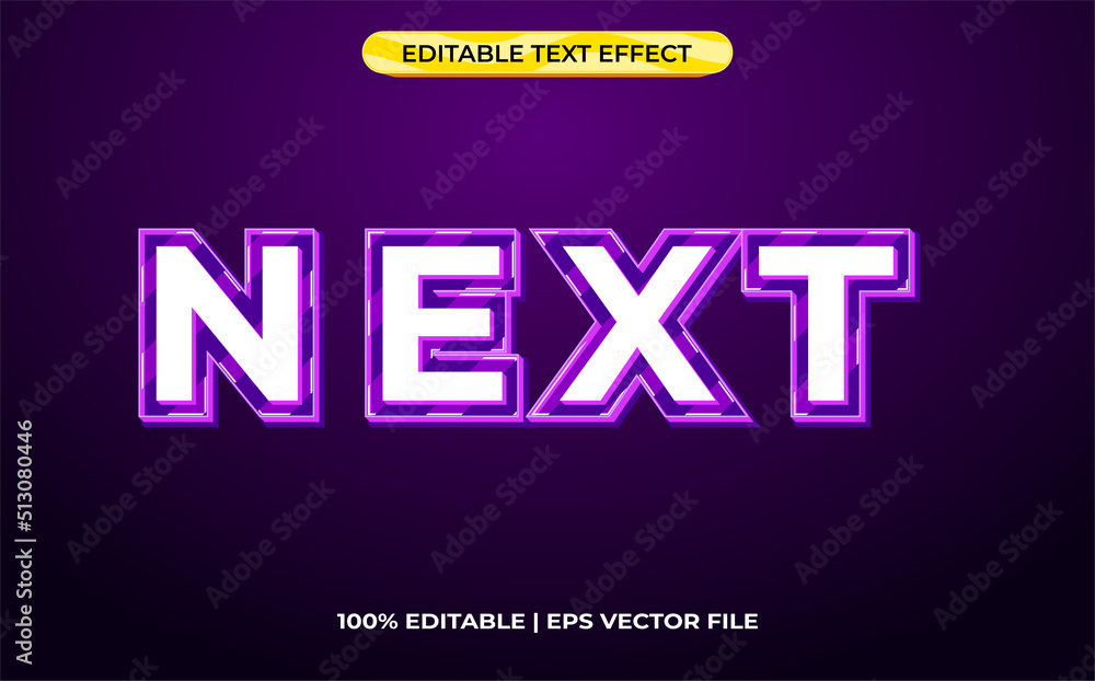 Poster next 3d text effect with neon theme. purple typography template for modern tittle