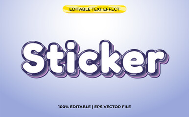 Sticker 3d text effect with cute theme. purple typography template for minimalist tittle