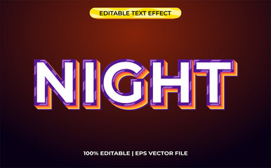 night 3d text effect with neon theme. colorful typography template for modern tittle