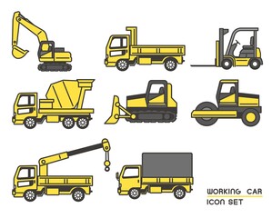 ショベルカーやブルドーザーなどの働く車のアイコンのベクターイラスト素材／重機／建設／働く車 © ニワトコ