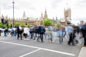 Crowd of tourists crossing a crosswalk