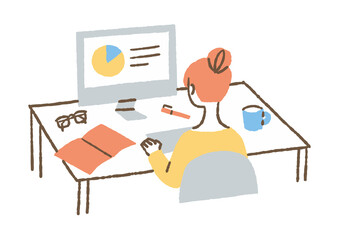 仕事をしている女性の後ろ姿_色