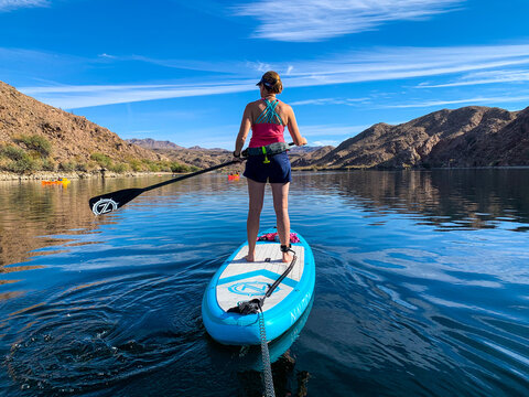 paddle boarding on the colorado river with scenic view
