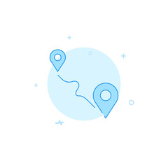 Walking route, jogging vector icon. Flat illustration. Filled line style. Blue monochrome design. Editable stroke. Adjust line weight.