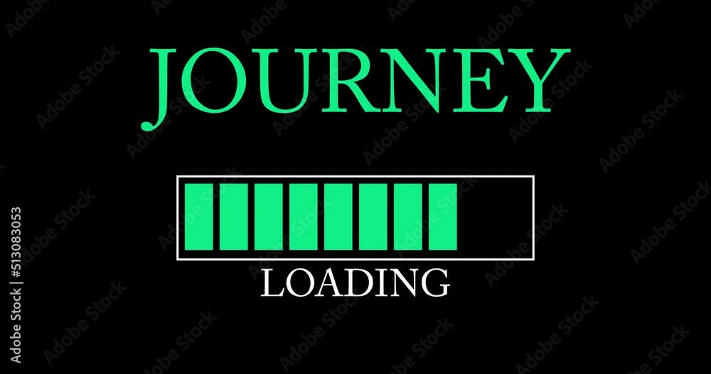 Poster journey text with loading, downloading, uploading bar indicator. download, upload on computer screen